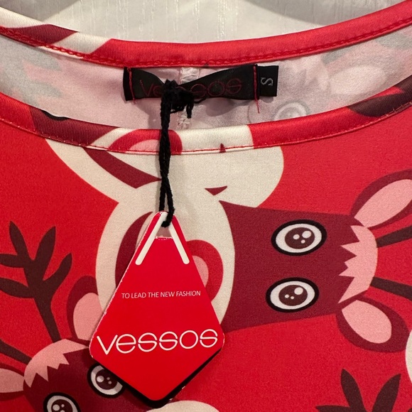 Vessos women’s red Christmas holiday Reindeer dress size small new w tags - Picture 3 of 6